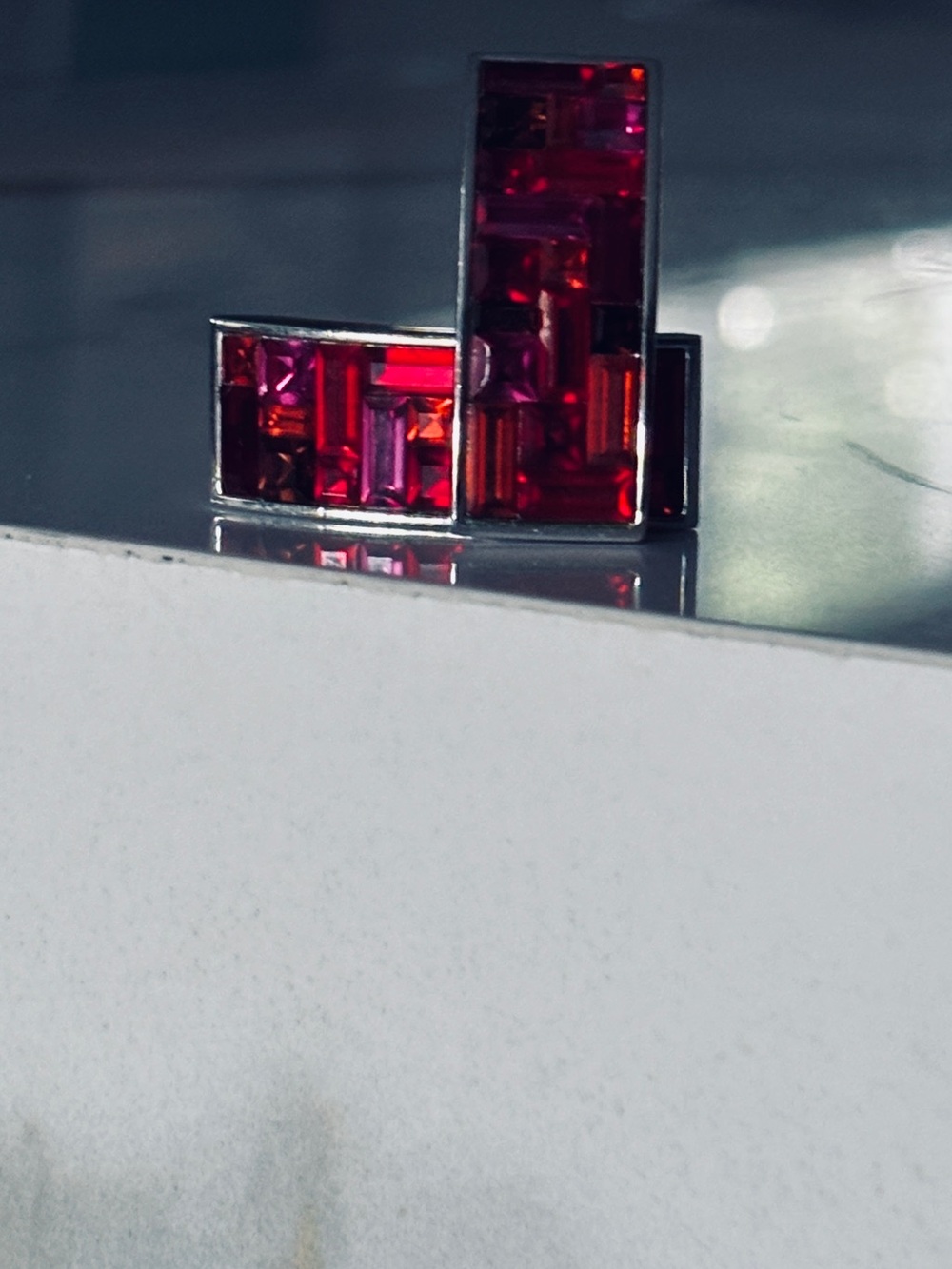 Robert Tateossian RT London Red Crystal Mosaic Curved Cufflinks - Picture 2 of 10